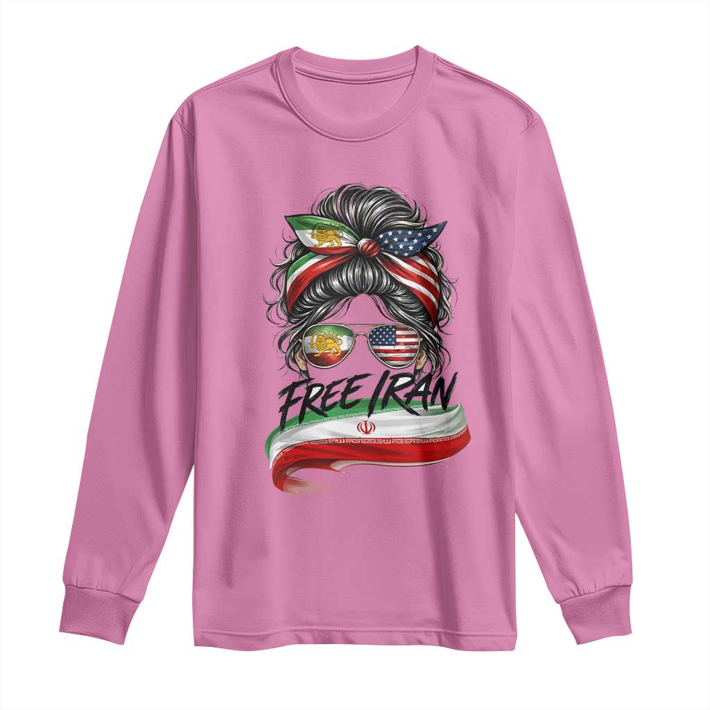 Free Iran Long Sleeve Shirt Persian American Pride Lion Sun Flag Messy Bun TS10 Azalea Print Your Wear