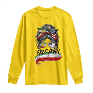 Free Iran Long Sleeve Shirt Persian American Pride Lion Sun Flag Messy Bun TS10 Daisy Print Your Wear