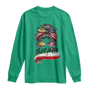 Free Iran Long Sleeve Shirt Persian American Pride Lion Sun Flag Messy Bun TS10 Irish Green Print Your Wear