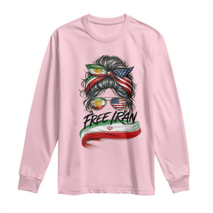 Free Iran Long Sleeve Shirt Persian American Pride Lion Sun Flag Messy Bun TS10 Light Pink Print Your Wear
