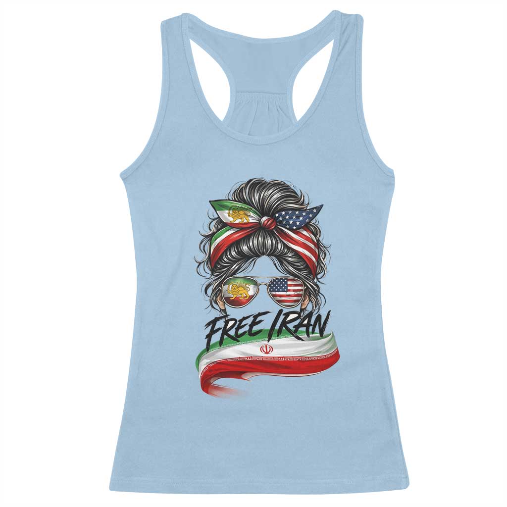Free Iran Racerback Tank Top Persian American Pride Lion Sun Flag Messy Bun TS10 Light Blue Print Your Wear