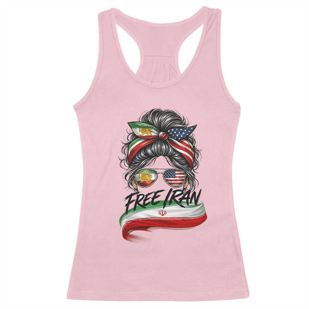 Free Iran Racerback Tank Top Persian American Pride Lion Sun Flag Messy Bun TS10 Light Pink Print Your Wear