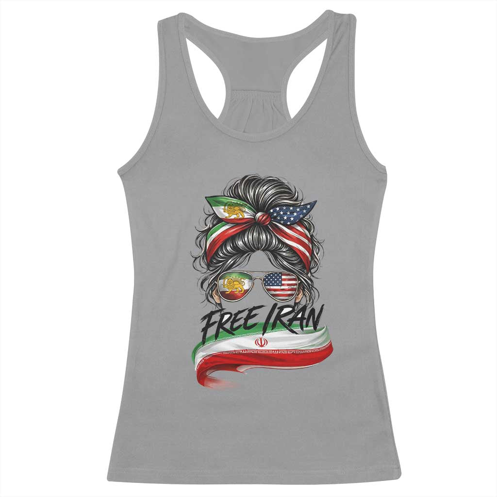 Free Iran Racerback Tank Top Persian American Pride Lion Sun Flag Messy Bun TS10 Sport Gray Print Your Wear