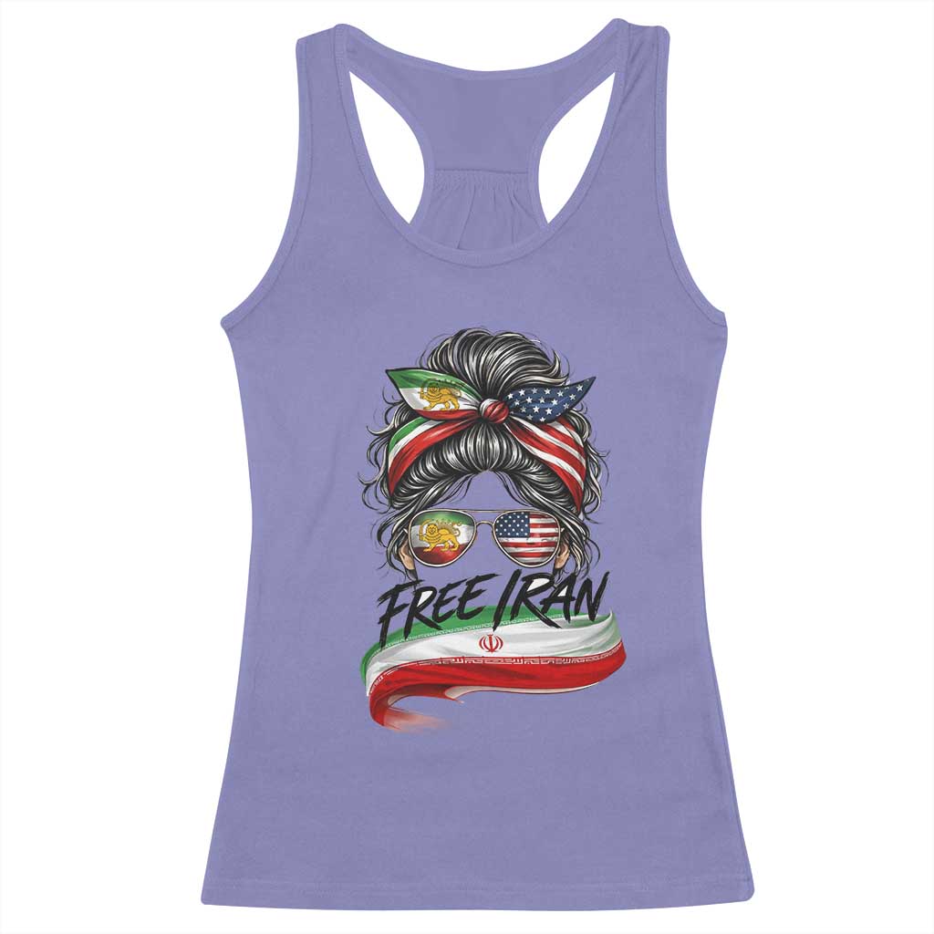 Free Iran Racerback Tank Top Persian American Pride Lion Sun Flag Messy Bun TS10 Violet Print Your Wear