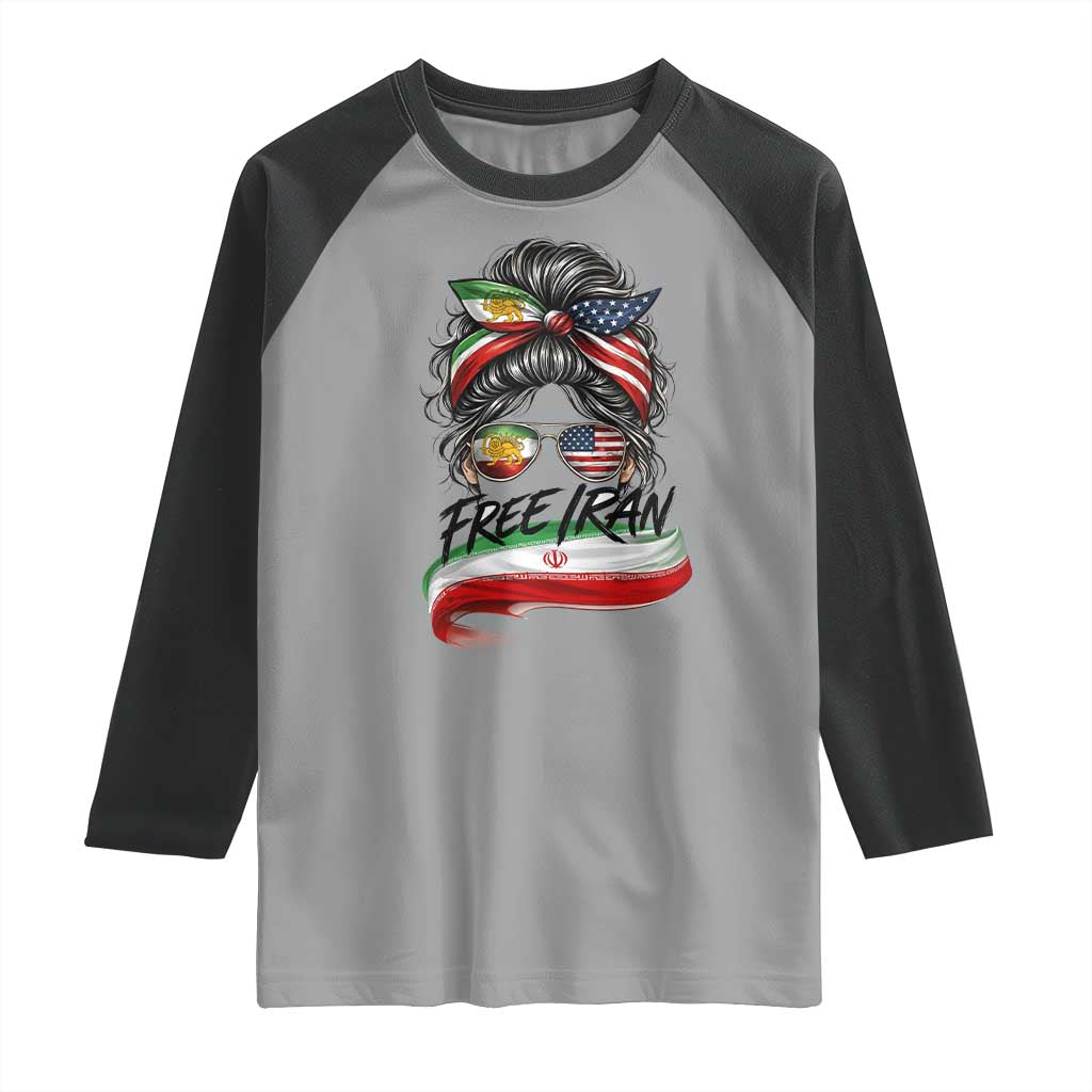 Free Iran Raglan Shirt Persian American Pride Lion Sun Flag Messy Bun TS10 Sport Gray Black Print Your Wear