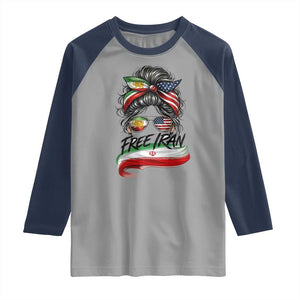 Free Iran Raglan Shirt Persian American Pride Lion Sun Flag Messy Bun TS10 Sport Gray Navy Print Your Wear