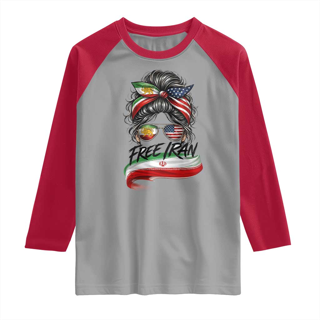 Free Iran Raglan Shirt Persian American Pride Lion Sun Flag Messy Bun TS10 Sport Gray Red Print Your Wear