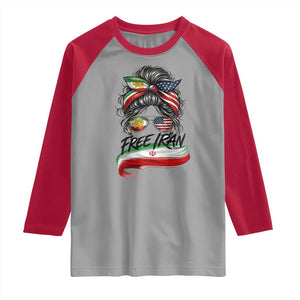Free Iran Raglan Shirt Persian American Pride Lion Sun Flag Messy Bun TS10 Sport Gray Red Print Your Wear