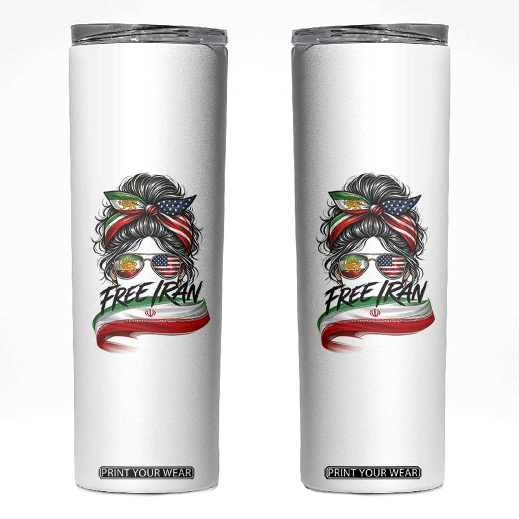 Free Iran Skinny Tumbler Persian American Pride Lion Sun Flag Messy Bun TS10 White Print Your Wear