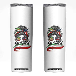 Free Iran Skinny Tumbler Persian American Pride Lion Sun Flag Messy Bun TS10 White Print Your Wear
