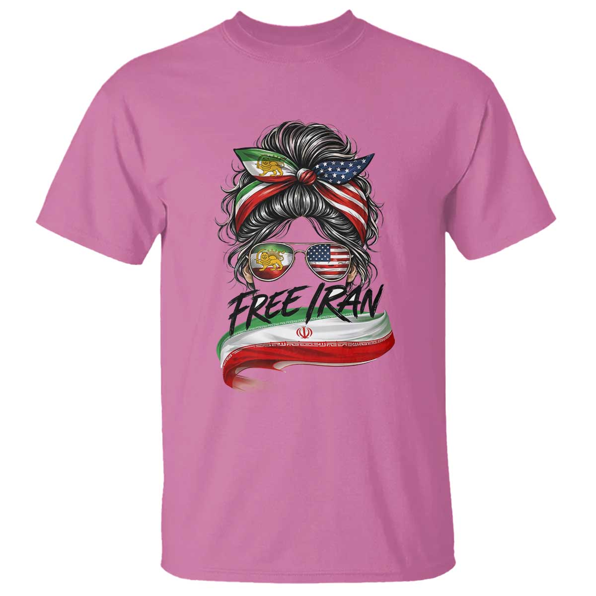 Free Iran T Shirt Persian American Pride Lion Sun Flag Messy Bun TS10 Azalea Print Your Wear
