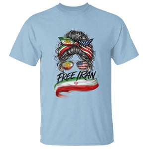 Free Iran T Shirt Persian American Pride Lion Sun Flag Messy Bun TS10 Light Blue Print Your Wear