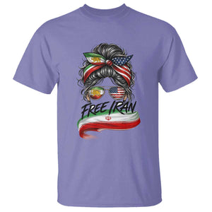 Free Iran T Shirt Persian American Pride Lion Sun Flag Messy Bun TS10 Violet Print Your Wear