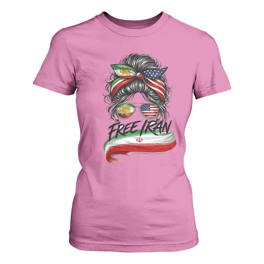 Free Iran T Shirt For Women Persian American Pride Lion Sun Flag Messy Bun TS10 Azalea Print Your Wear