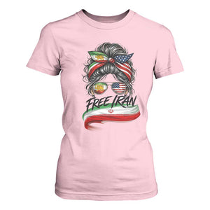 Free Iran T Shirt For Women Persian American Pride Lion Sun Flag Messy Bun TS10 Light Pink Print Your Wear