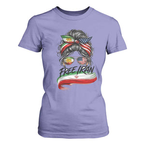 Free Iran T Shirt For Women Persian American Pride Lion Sun Flag Messy Bun TS10 Violet Print Your Wear