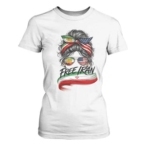 Free Iran T Shirt For Women Persian American Pride Lion Sun Flag Messy Bun TS10 White Print Your Wear
