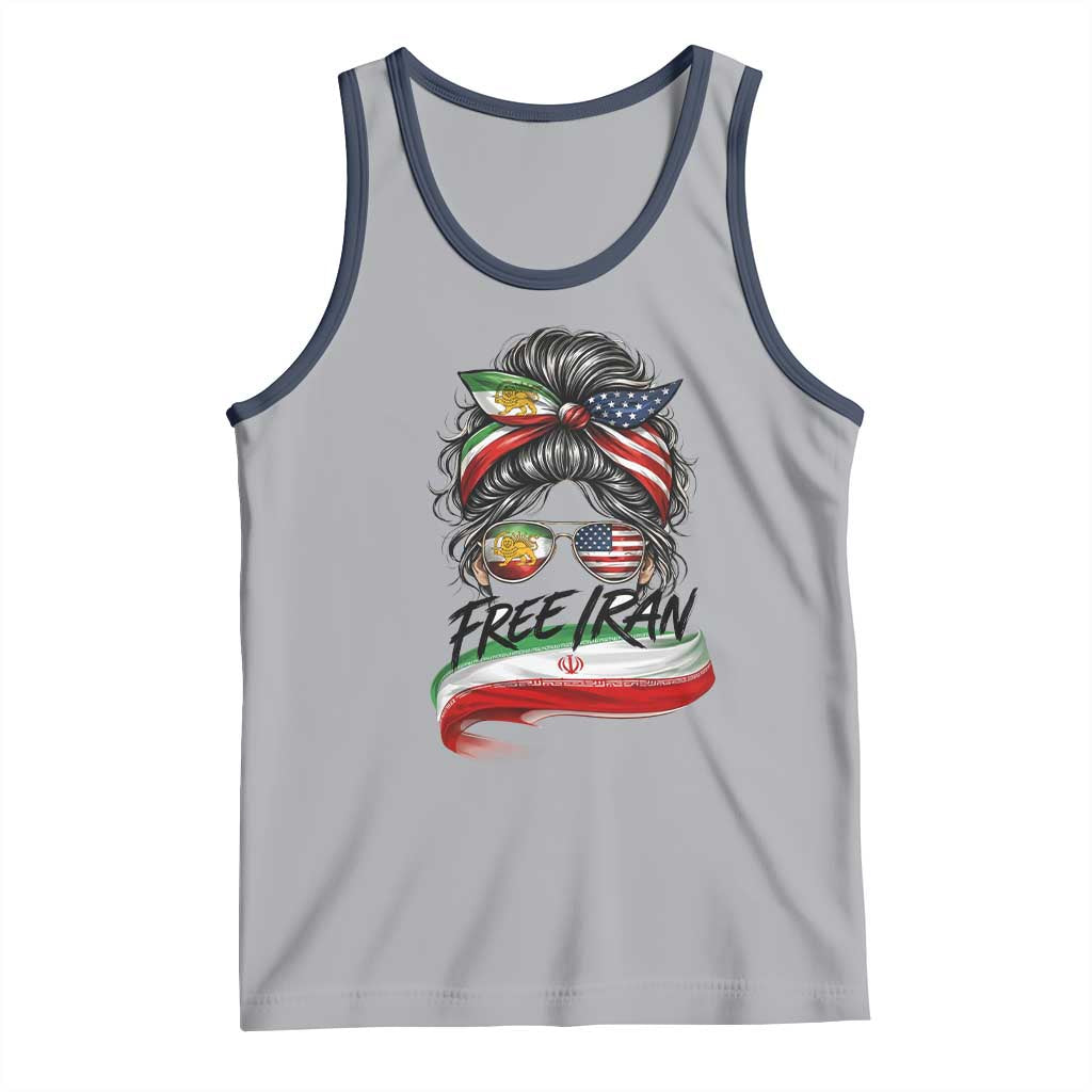 Free Iran Tank Top Persian American Pride Lion Sun Flag Messy Bun TS10 Athletic Heather Navy Print Your Wear