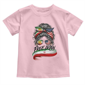 Free Iran Toddler T Shirt Persian American Pride Lion Sun Flag Messy Bun TS10 Light Pink Print Your Wear