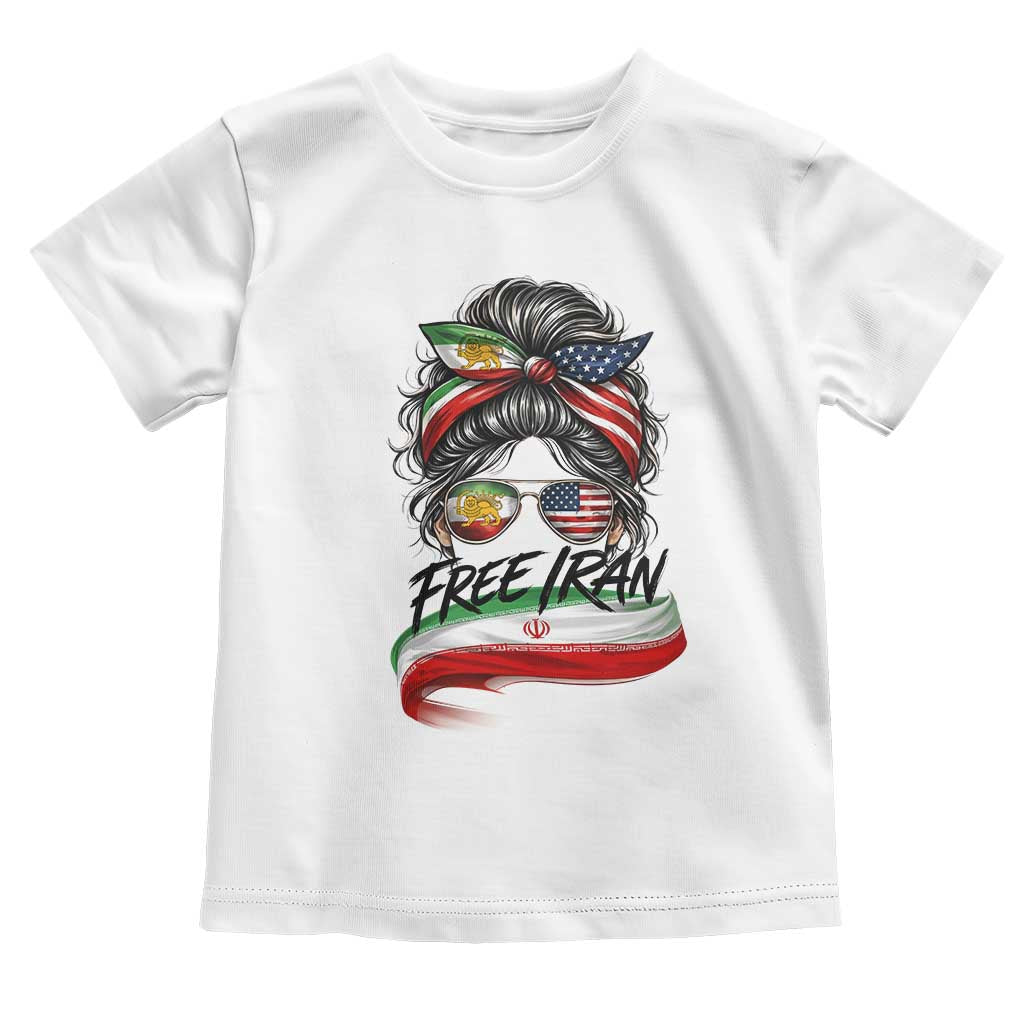 Free Iran Toddler T Shirt Persian American Pride Lion Sun Flag Messy Bun TS10 White Print Your Wear