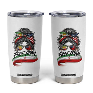 Free Iran Tumbler Cup Persian American Pride Lion Sun Flag Messy Bun TS10 White Print Your Wear