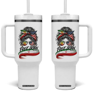 Free Iran Tumbler With Handle Persian American Pride Lion Sun Flag Messy Bun TS10 One Size: 40 oz White Print Your Wear