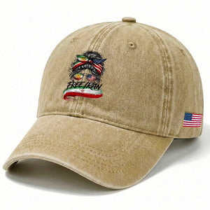 Free Iran Washed Cotton Baseball Cap Persian American Pride Lion Sun Flag Messy Bun TS10 Print Your Wear