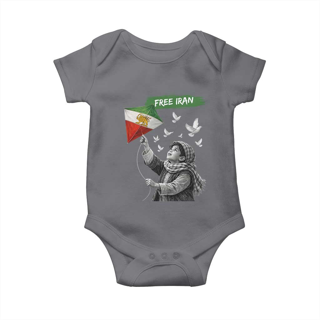 Free Iran Baby Onesie - Lion And Sun Flag Persian Freedom Movement TS10 Charcoal Print Your Wear