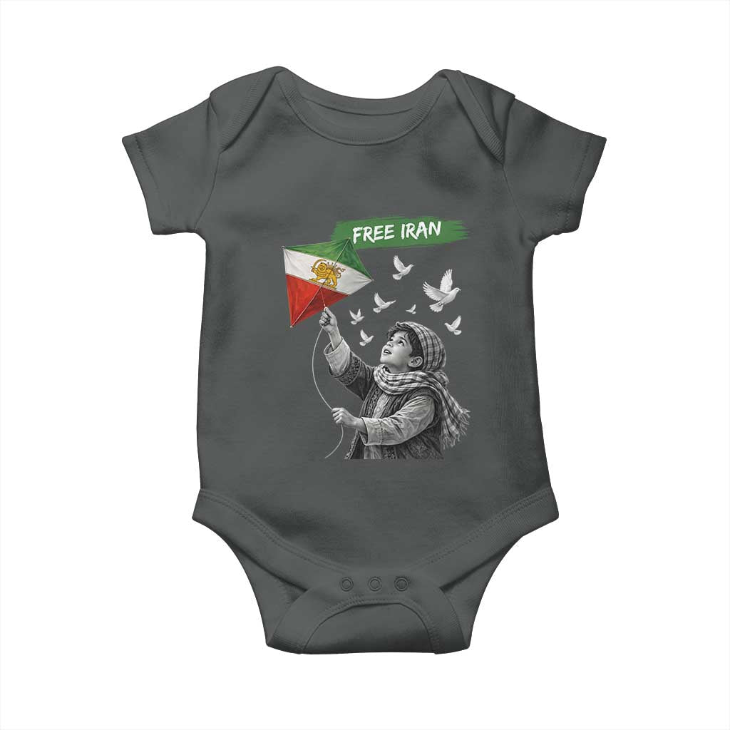 Free Iran Baby Onesie - Lion And Sun Flag Persian Freedom Movement TS10 Dark Heather Print Your Wear