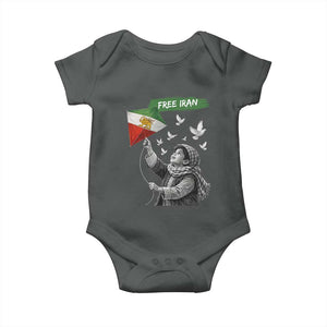 Free Iran Baby Onesie - Lion And Sun Flag Persian Freedom Movement TS10 Dark Heather Print Your Wear
