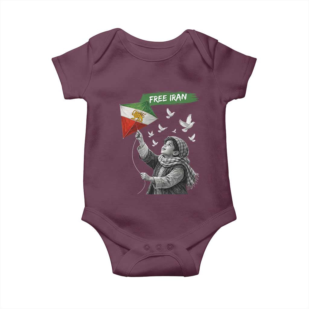 Free Iran Baby Onesie - Lion And Sun Flag Persian Freedom Movement TS10 Maroon Print Your Wear