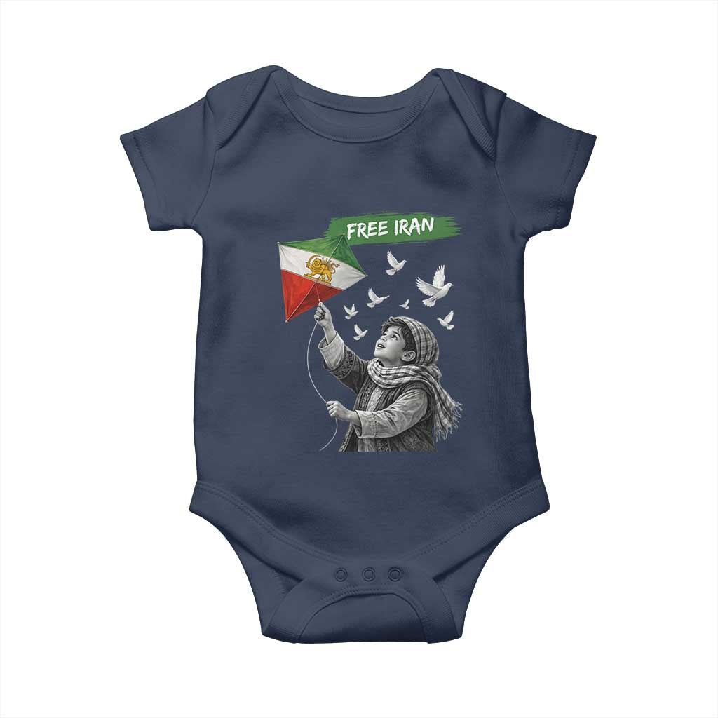 Free Iran Baby Onesie - Lion And Sun Flag Persian Freedom Movement TS10 Navy Print Your Wear
