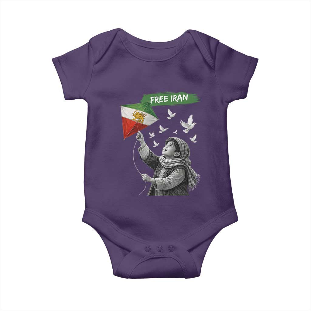 Free Iran Baby Onesie - Lion And Sun Flag Persian Freedom Movement TS10 Purple Print Your Wear