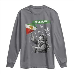 Free Iran Long Sleeve Shirt Lion And Sun Flag Persian Freedom Movement TS10 Charcoal Print Your Wear