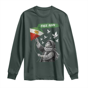 Free Iran Long Sleeve Shirt Lion And Sun Flag Persian Freedom Movement TS10 Dark Forest Green Print Your Wear