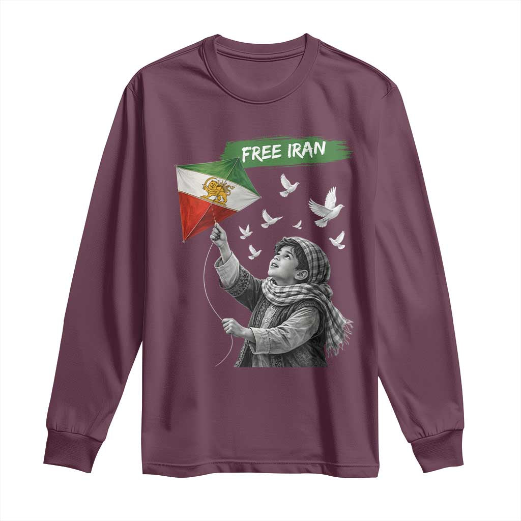Free Iran Long Sleeve Shirt Lion And Sun Flag Persian Freedom Movement TS10 Maroon Print Your Wear