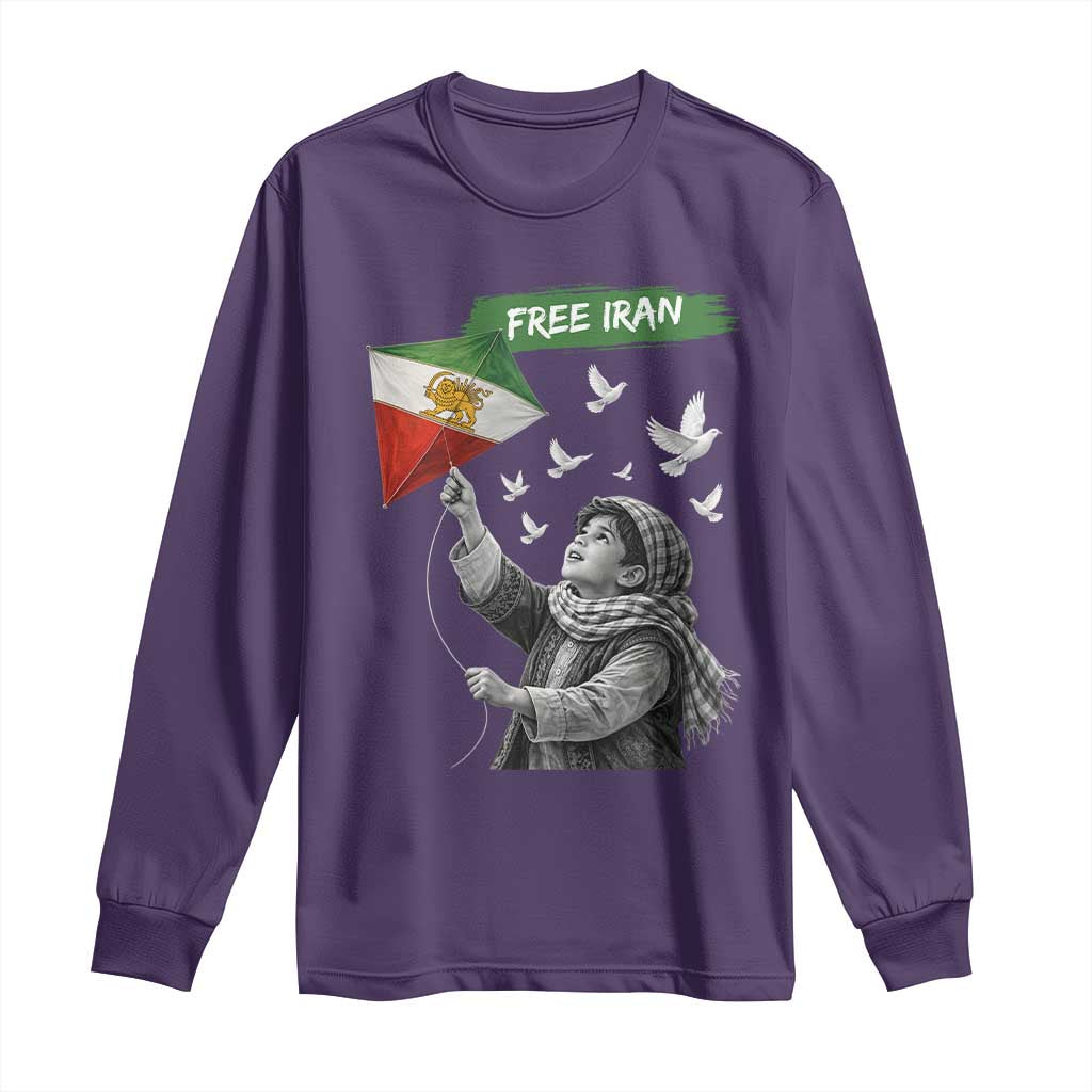 Free Iran Long Sleeve Shirt Lion And Sun Flag Persian Freedom Movement TS10 Purple Print Your Wear