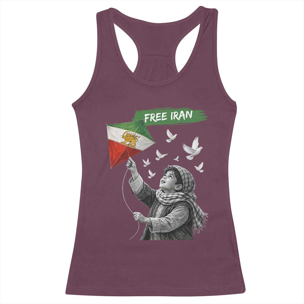 Free Iran Racerback Tank Top Lion And Sun Flag Persian Freedom Movement TS10 Maroon Print Your Wear