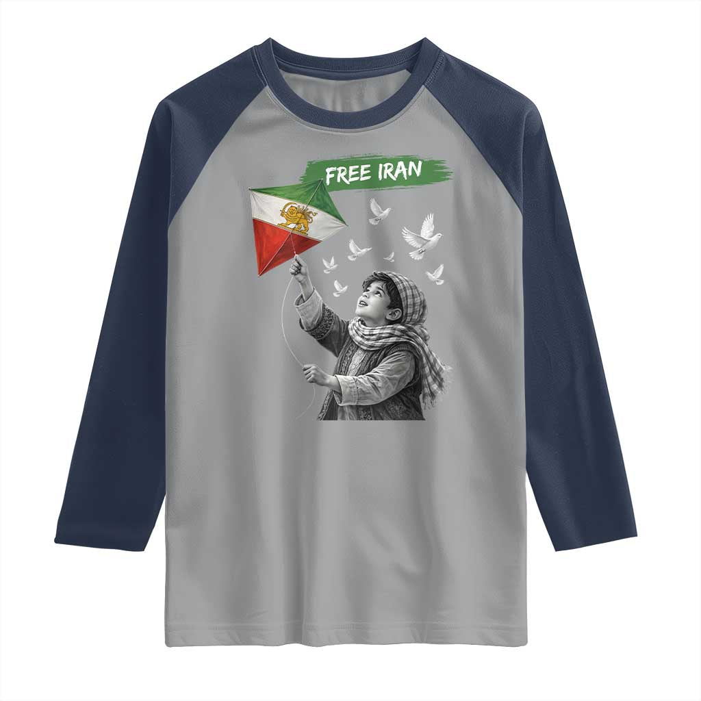 Free Iran Raglan Shirt Lion And Sun Flag Persian Freedom Movement TS10 Sport Gray Navy Print Your Wear