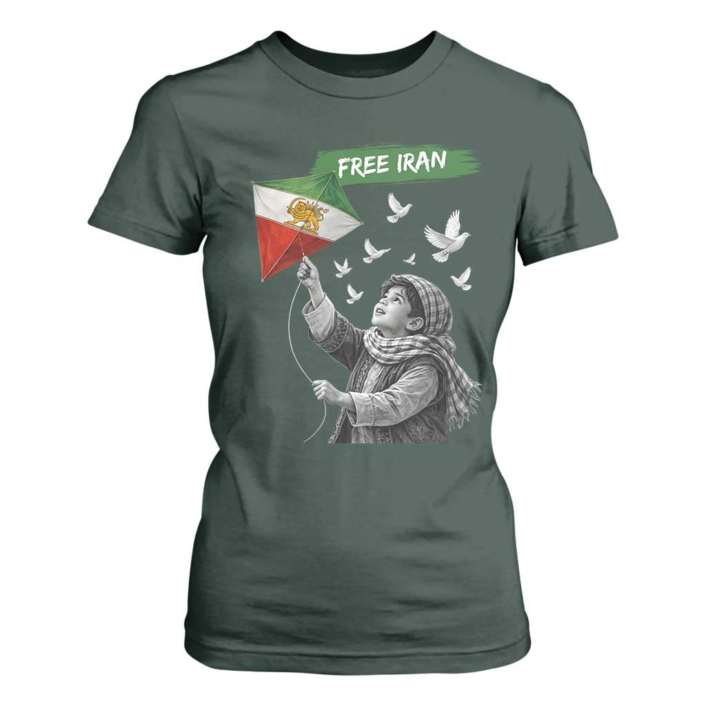 Free Iran T Shirt For Women Lion And Sun Flag Persian Freedom Movement TS10 Dark Forest Green Print Your Wear