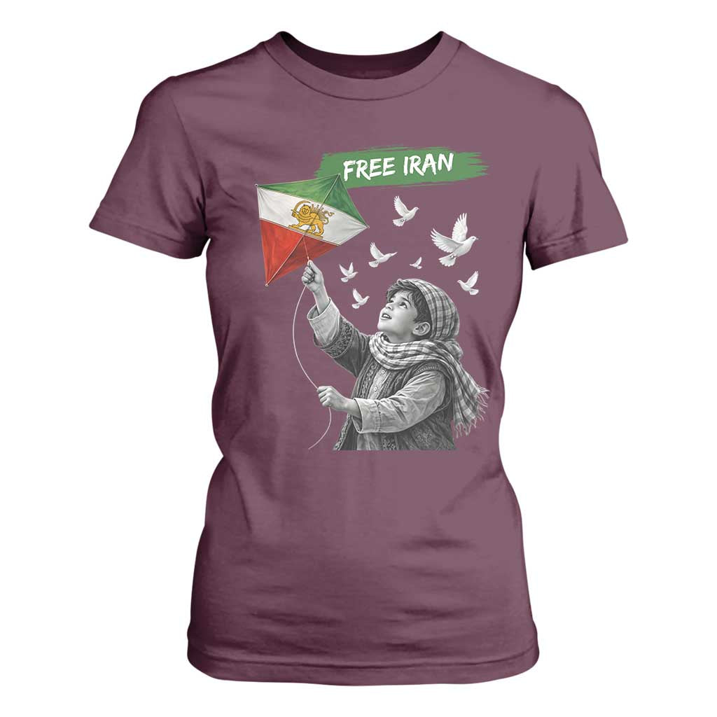 Free Iran T Shirt For Women Lion And Sun Flag Persian Freedom Movement TS10 Maroon Print Your Wear