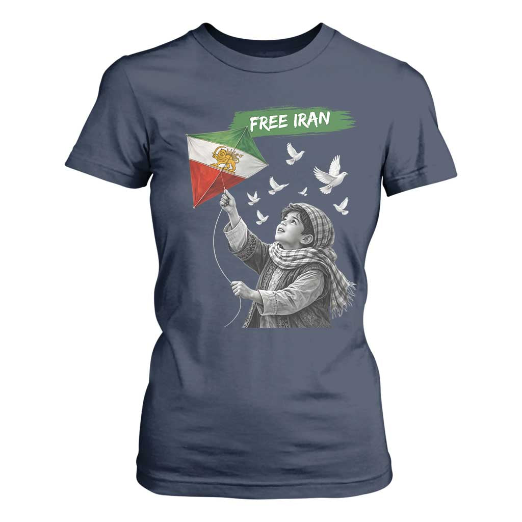 Free Iran T Shirt For Women Lion And Sun Flag Persian Freedom Movement TS10 Navy Print Your Wear