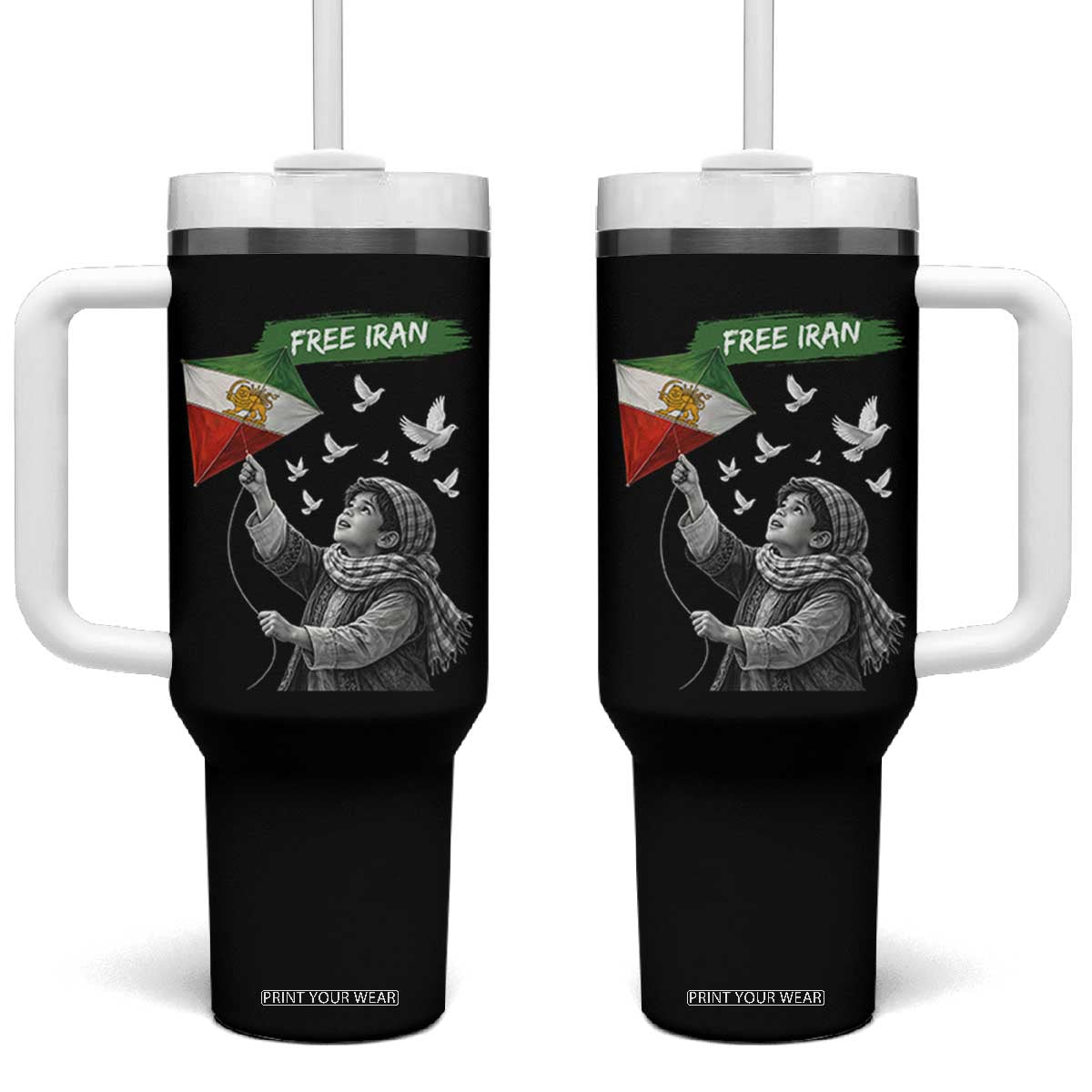 Free Iran Tumbler With Handle Lion And Sun Flag Persian Freedom Movement TS10 One Size: 40 oz Black Print Your Wear