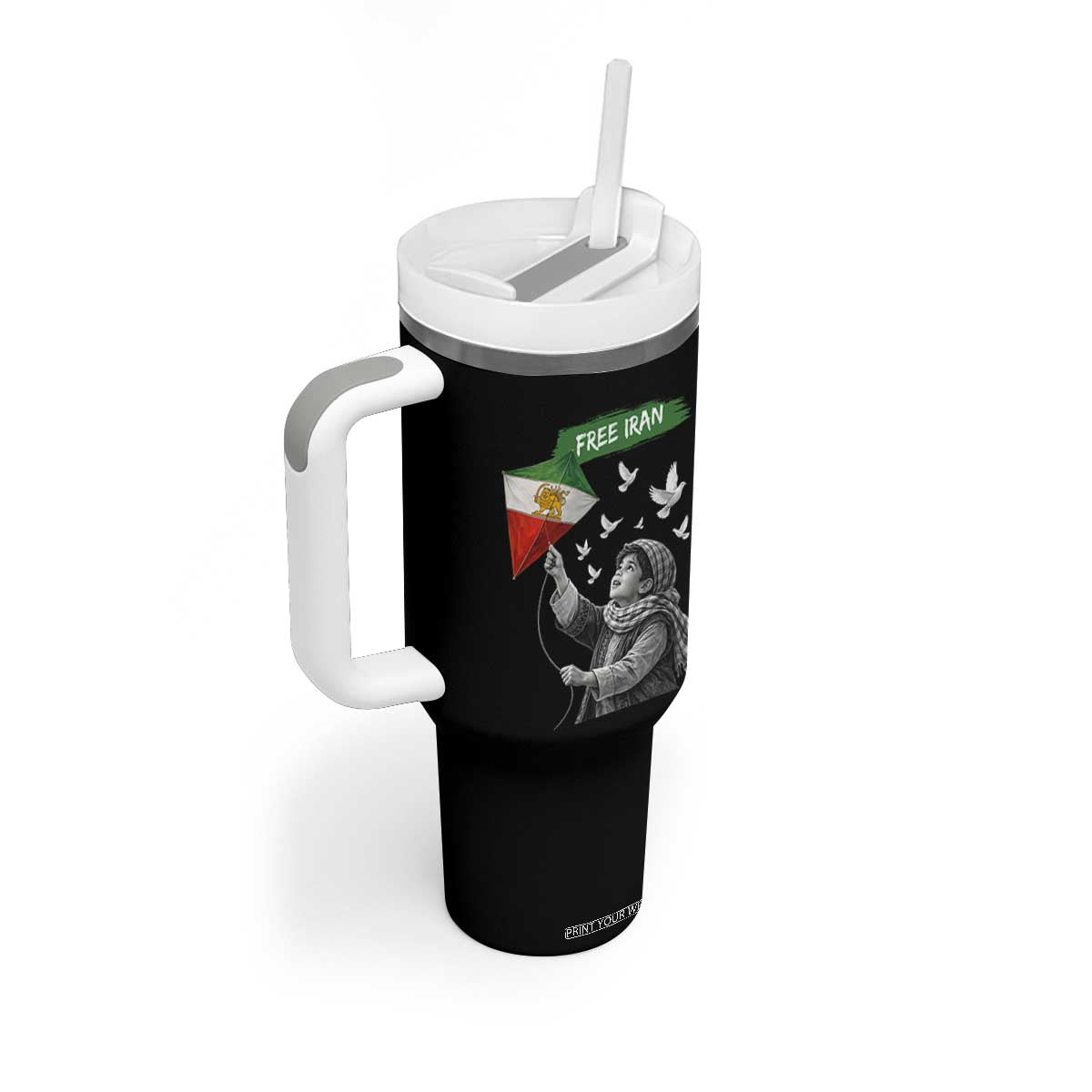Free Iran Tumbler With Handle Lion And Sun Flag Persian Freedom Movement TS10 Print Your Wear