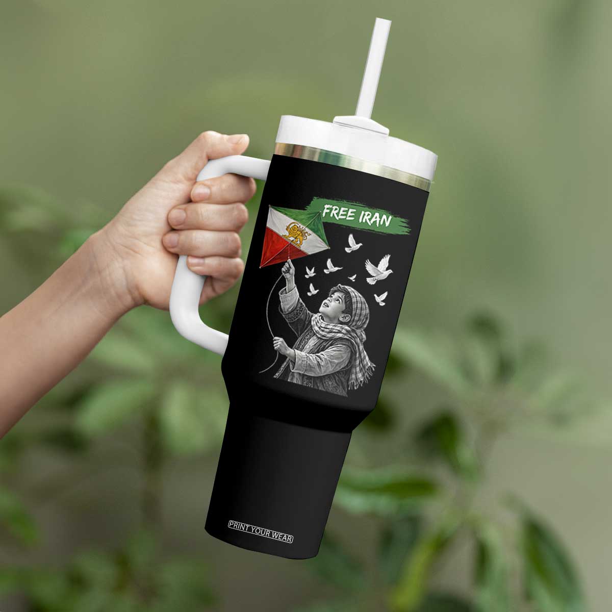 Free Iran Tumbler With Handle Lion And Sun Flag Persian Freedom Movement TS10 Print Your Wear
