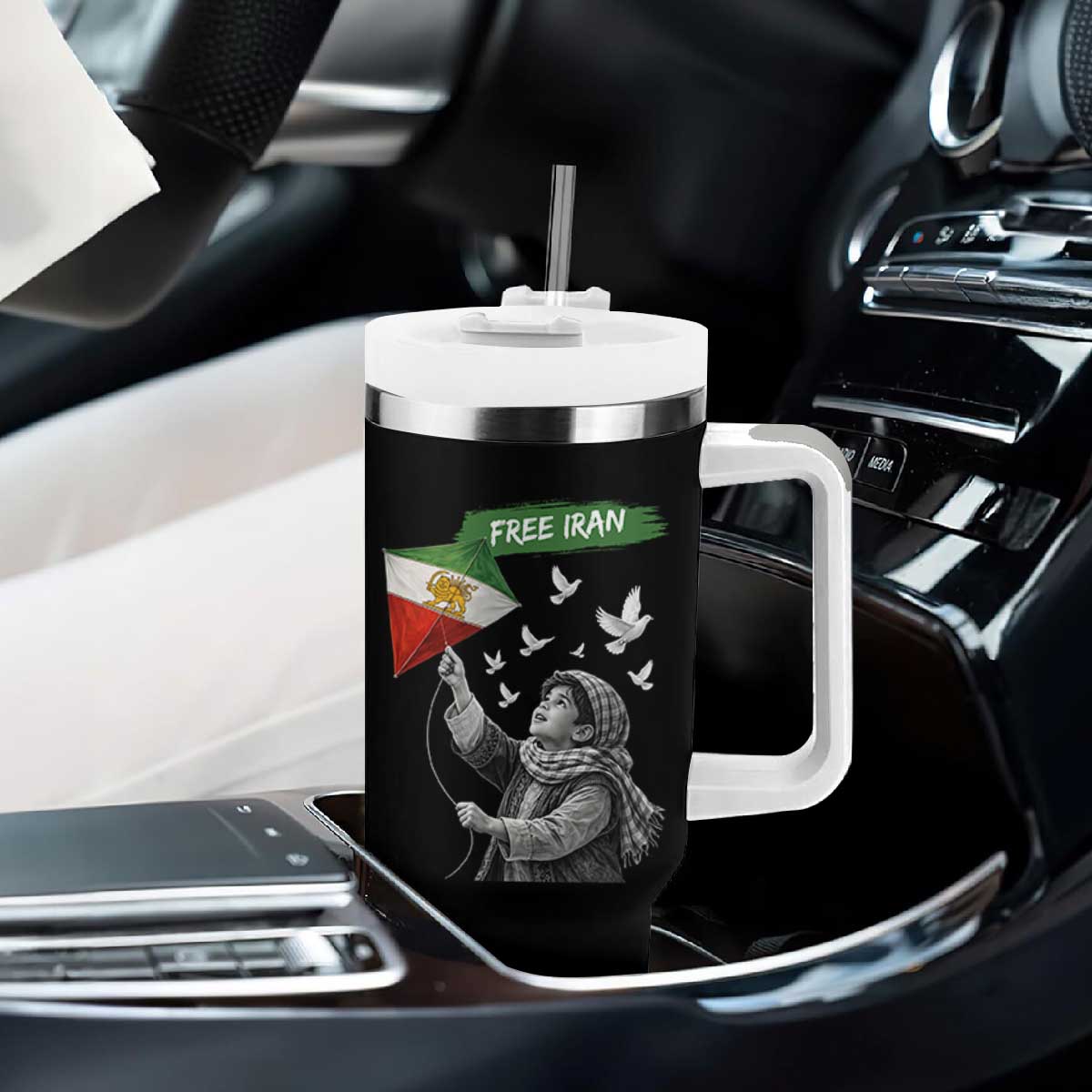Free Iran Tumbler With Handle Lion And Sun Flag Persian Freedom Movement TS10 Print Your Wear