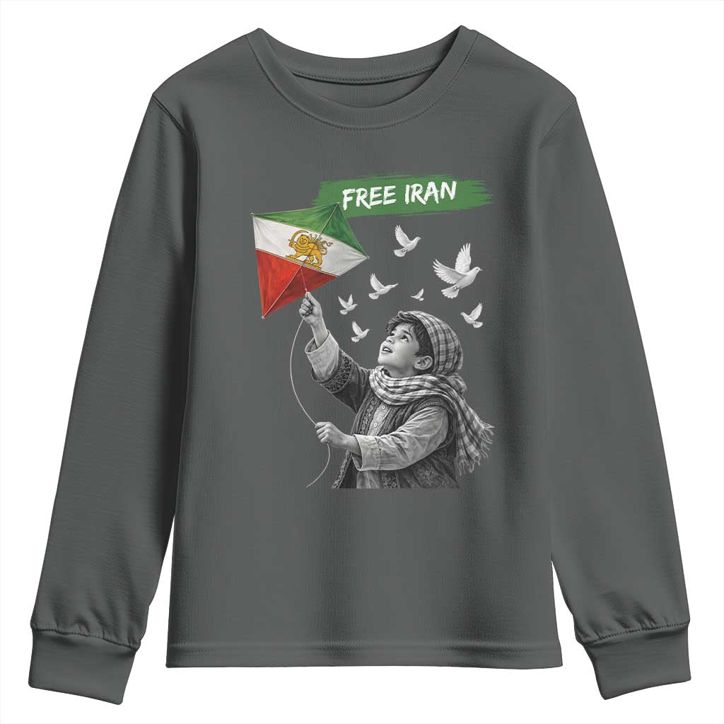 Free Iran Youth Sweatshirt Lion And Sun Flag Persian Freedom Movement TS10 Dark Heather Print Your Wear
