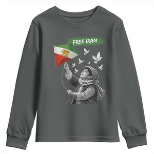 Free Iran Youth Sweatshirt Lion And Sun Flag Persian Freedom Movement TS10 Dark Heather Print Your Wear