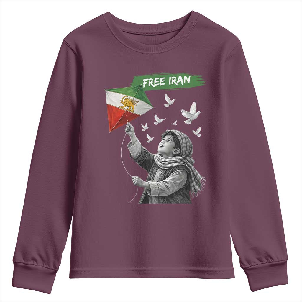 Free Iran Youth Sweatshirt Lion And Sun Flag Persian Freedom Movement TS10 Maroon Print Your Wear