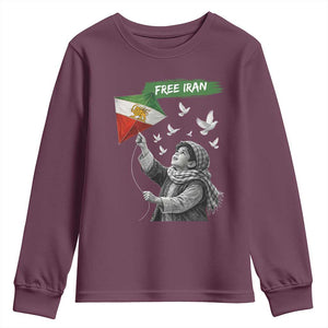 Free Iran Youth Sweatshirt Lion And Sun Flag Persian Freedom Movement TS10 Maroon Print Your Wear
